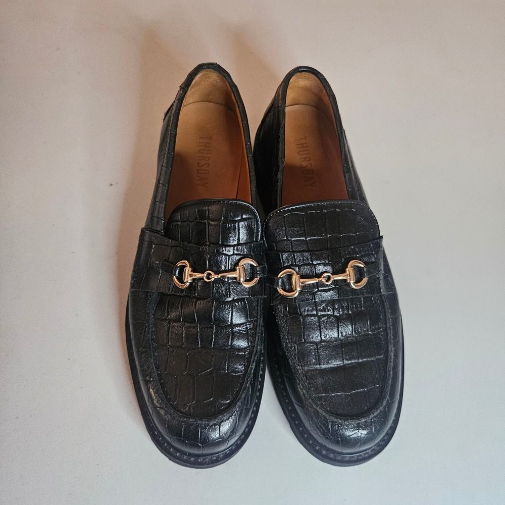 Thursday Boot Co Lincoln Loafers Black Croc Leather Horsebit Lug Sole 9.5 US